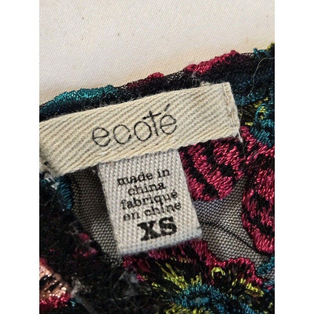 Ecote Black Floral Baby Doll Embroidered Top XS Boho Indie Layering Piece - Picture 8 of 11